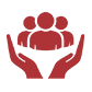 Hands holding people icon red