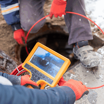 Plumber using pipe inspection camera