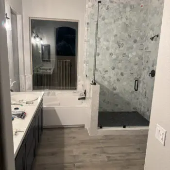 Modern bathroom with tiled shower
